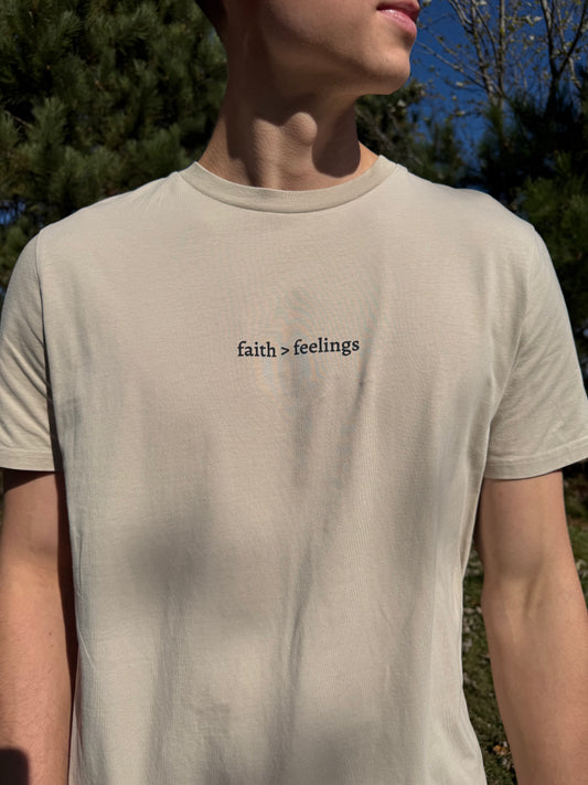 Miracle Crafted Tee - "Faith > Feelings" Front Logo