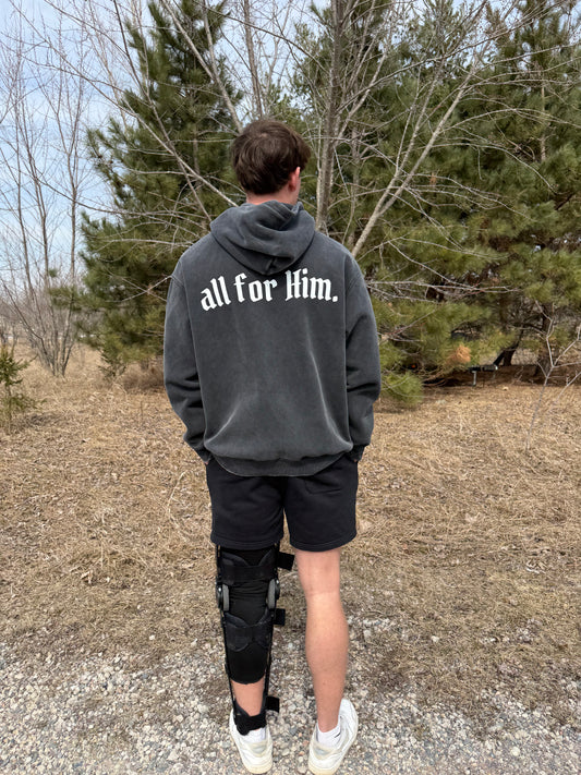 "All For Him" Snow-Washed Signature Fit Hoodie — Dark