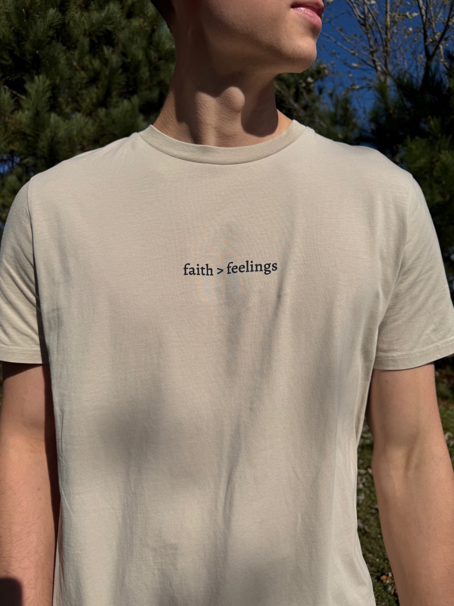 Miracle Crafted Tee - "Faith > Feelings" Front Logo