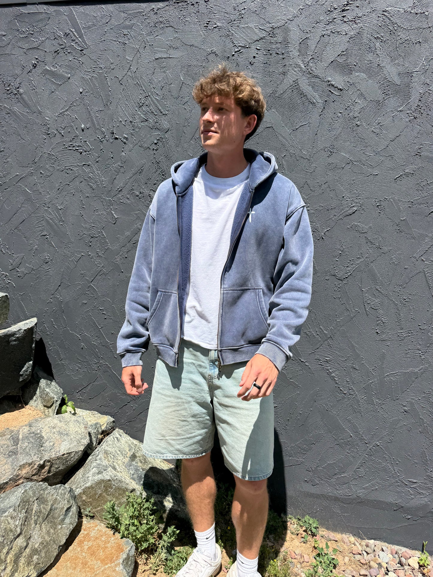 "The Foundation" Snow-Washed Boxy Zip-Up