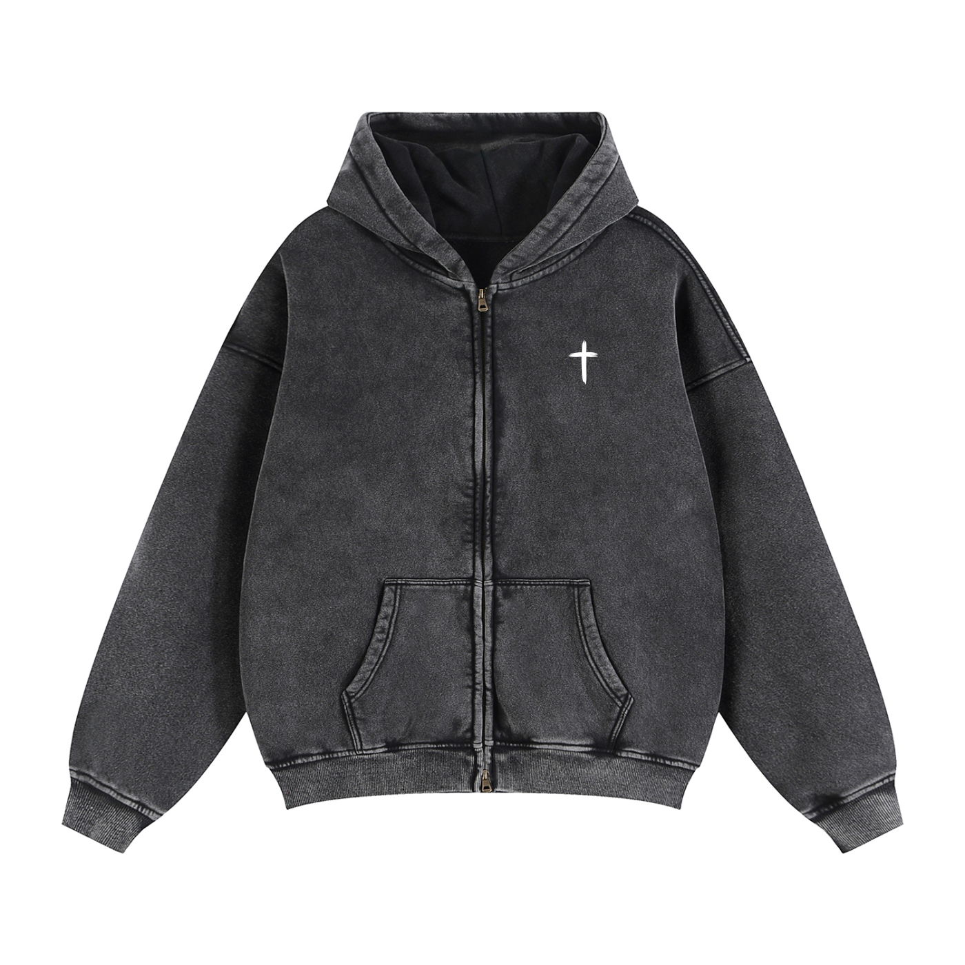 "The Foundation" Snow-Washed Boxy Zip-Up